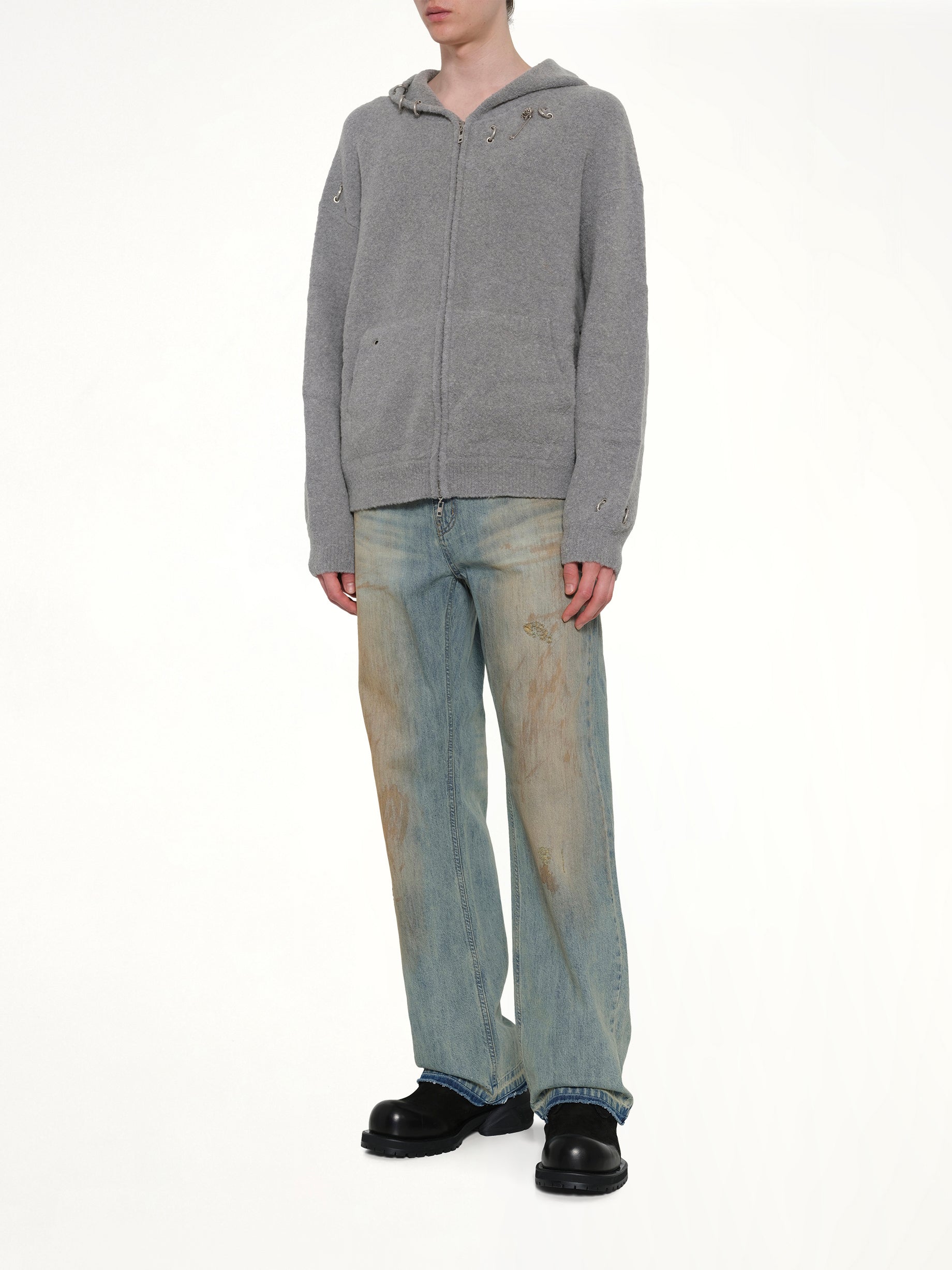 Rose with Thorns Zip-Up Hoodie in Grey
