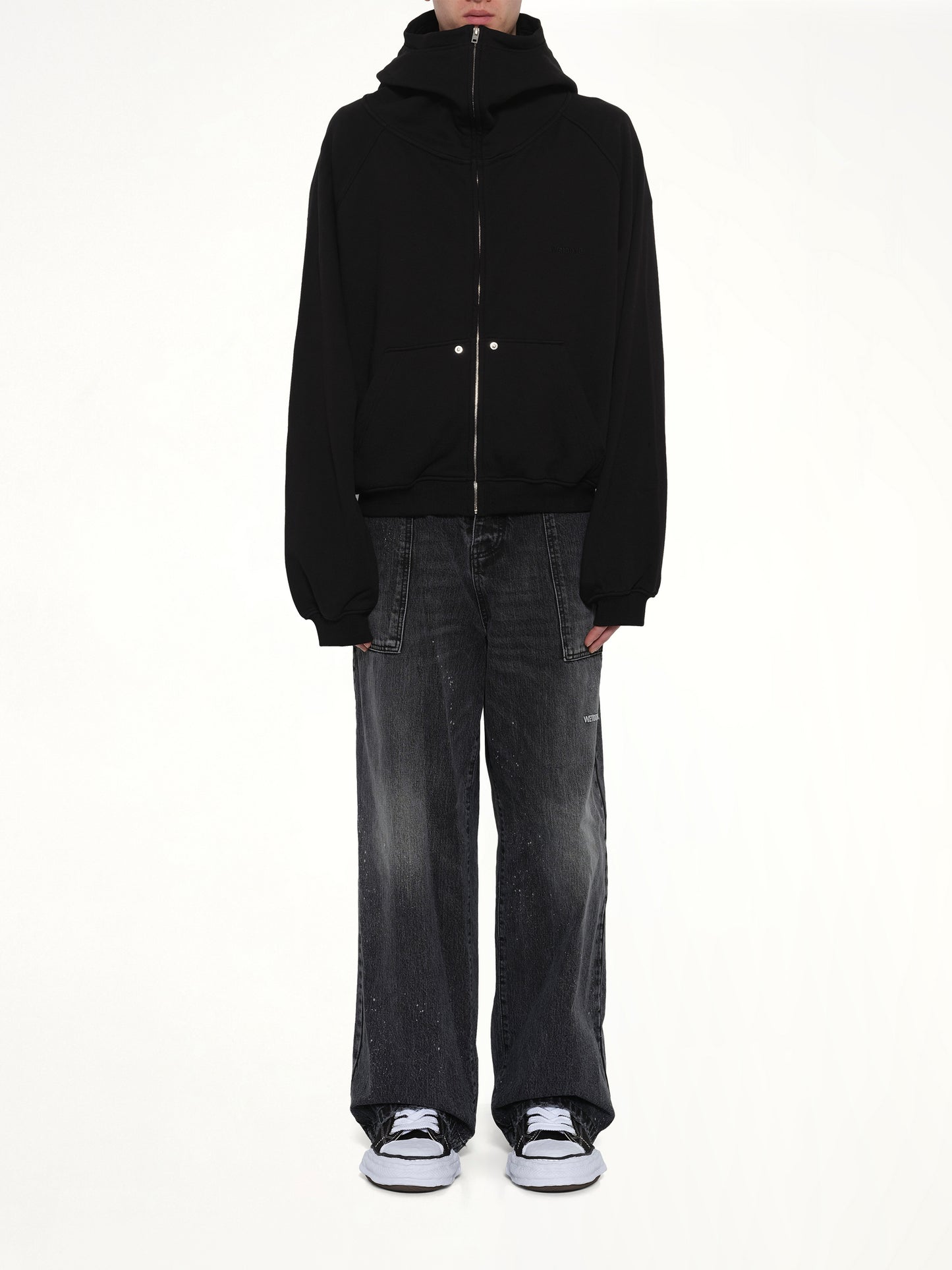 Snap-Detail Jersey Zip-Up Hoodie in Black