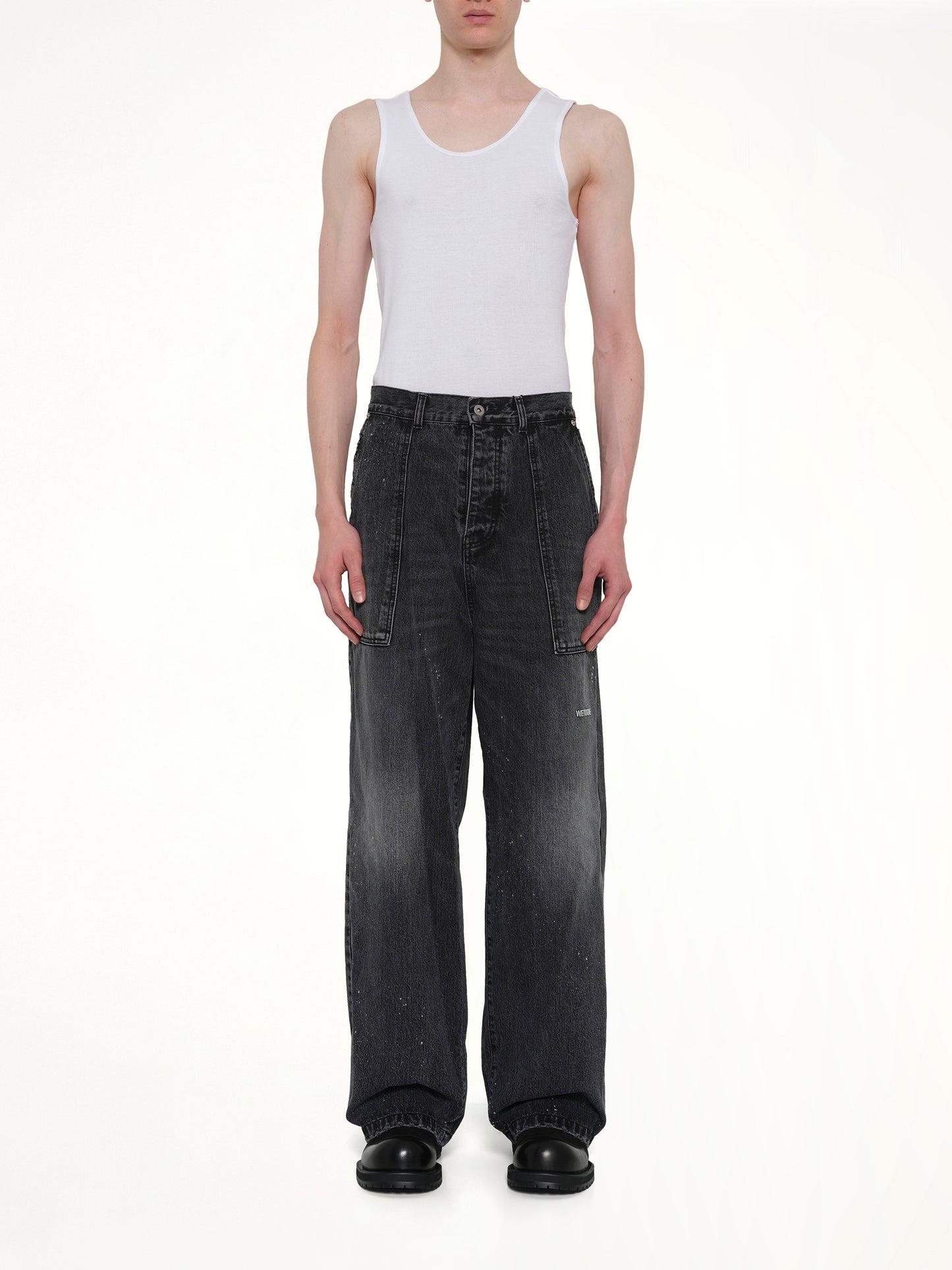 Distressed Cargo Jeans in Black