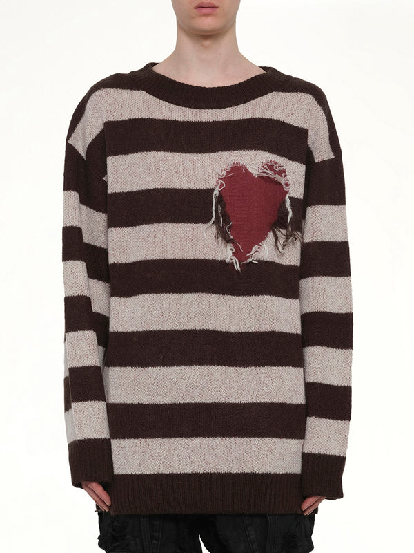 Grunge Stripe Pullover in Brown