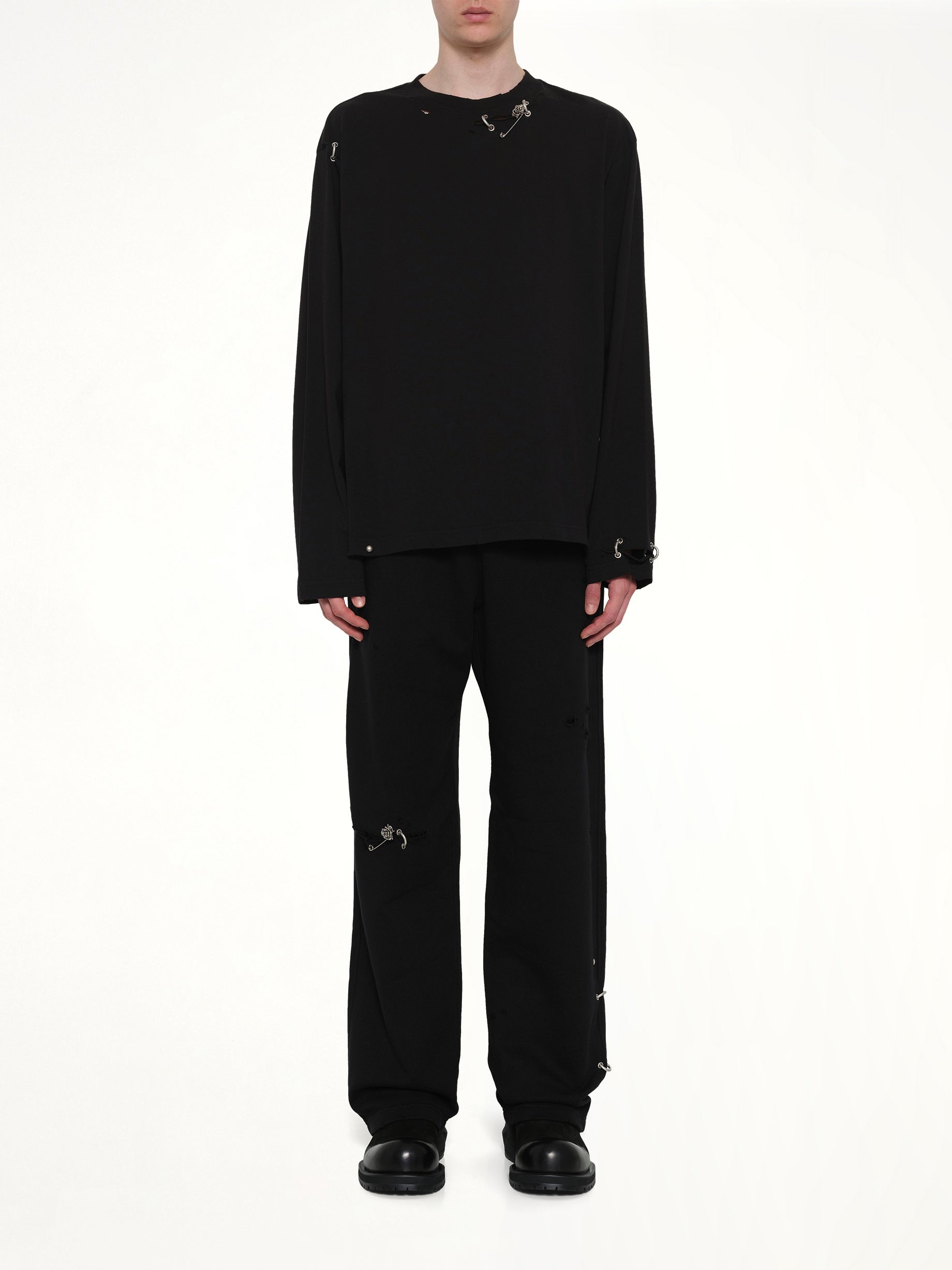 Piercing Detail Long Sleeve T-Shirt in Black