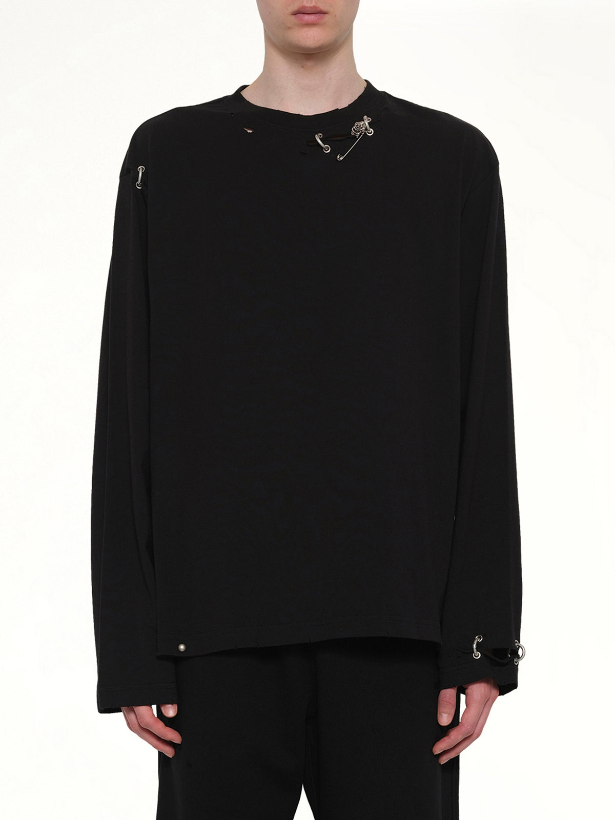 Piercing Detail Long Sleeve T-Shirt in Black