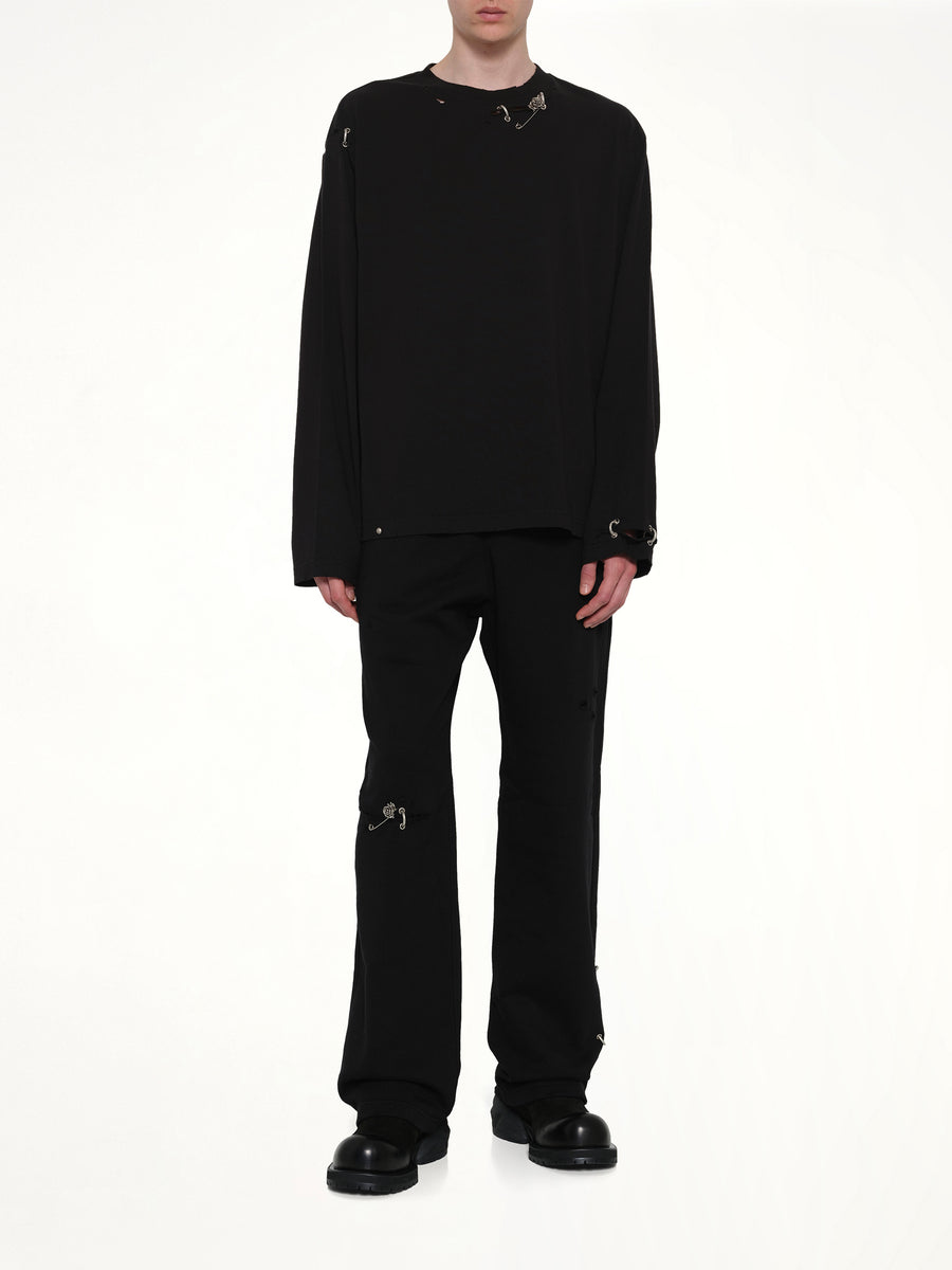 Piercing Detail Long Sleeve T-Shirt in Black