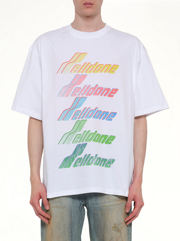 ホワイトのマルチレインボーロゴTシャツ