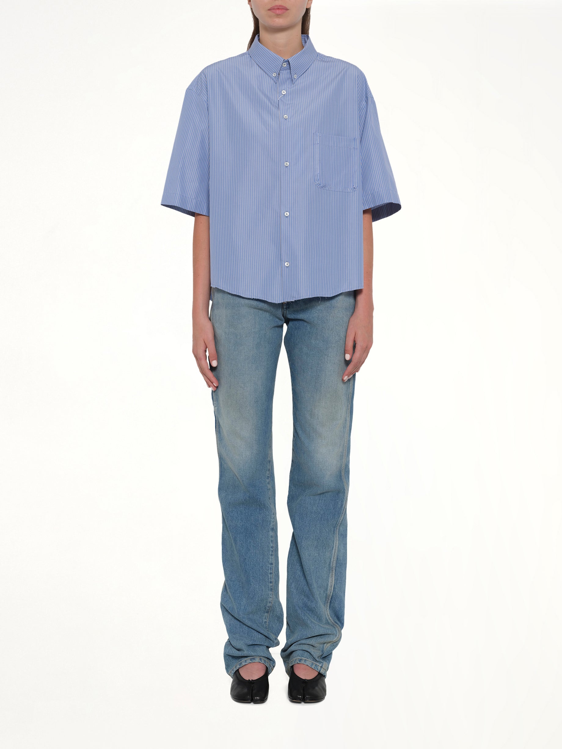 Stripe Short Sleeve Shirt in Blue/Khaki