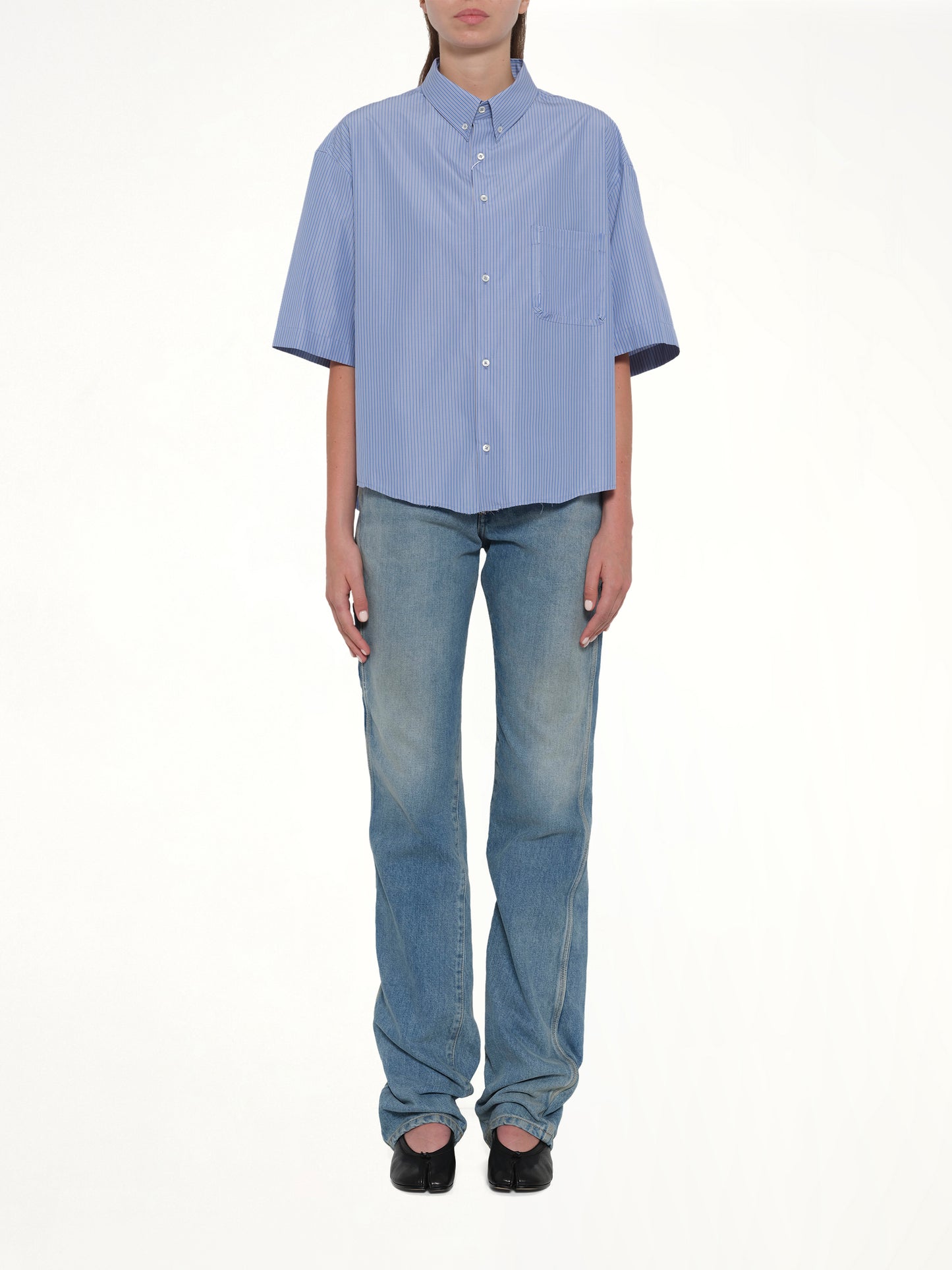 Stripe Short Sleeve Shirt in Blue/Khaki