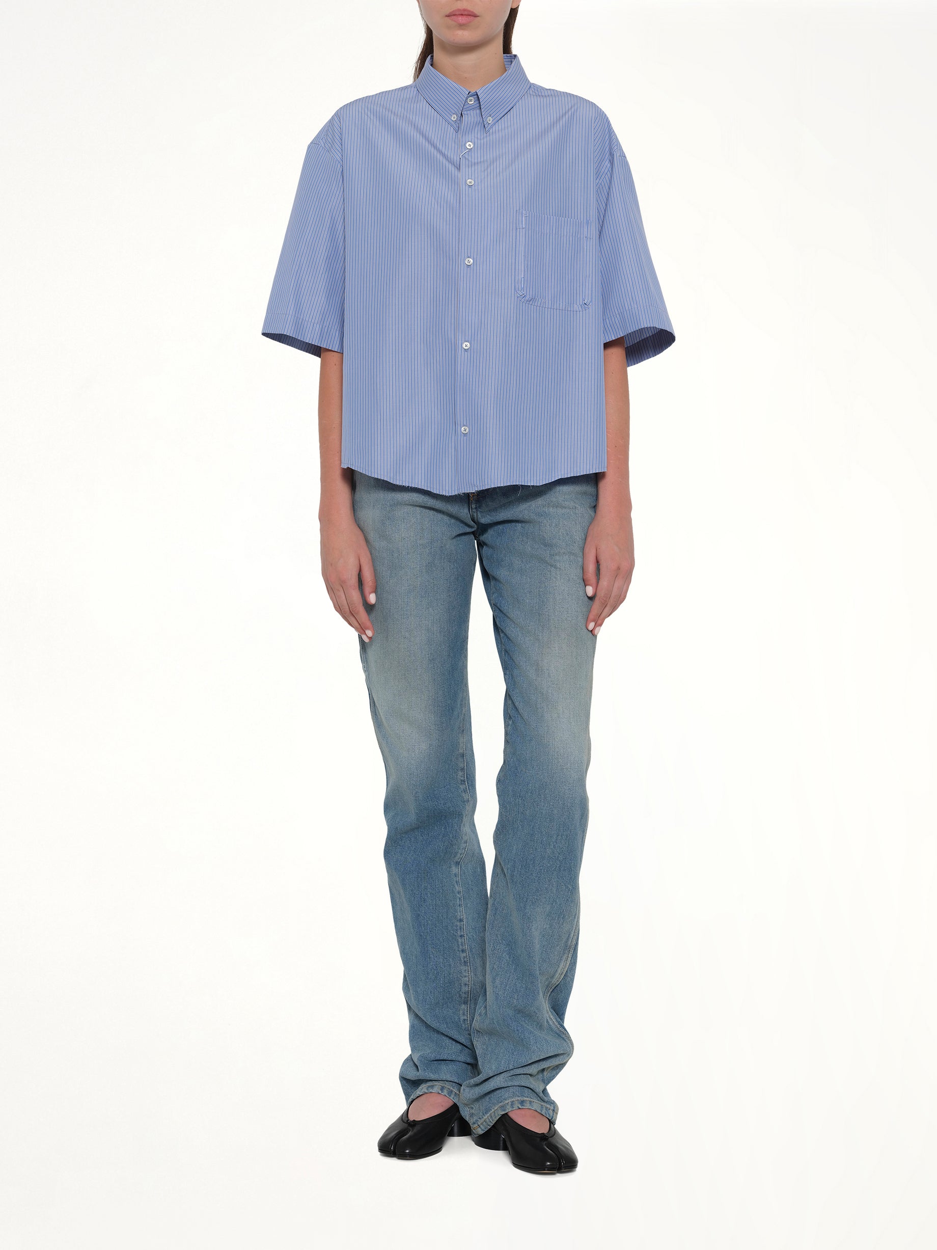 Stripe Short Sleeve Shirt in Blue/Khaki