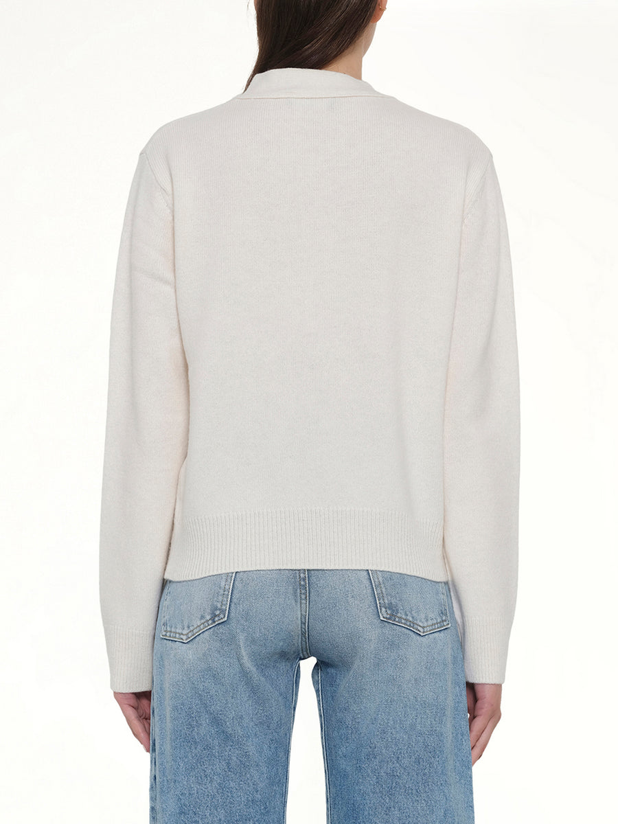 Pocket Logo Knit Cardigan in Ivory
