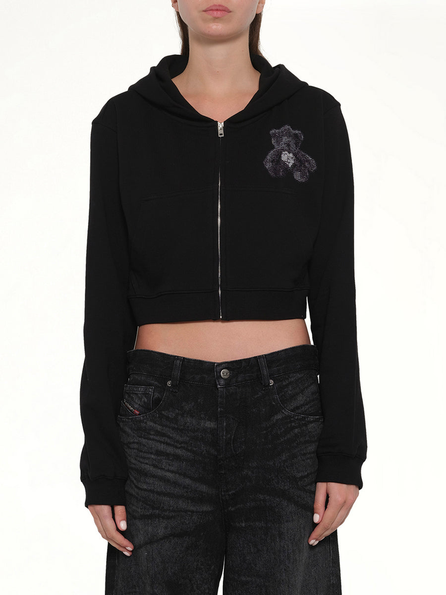 Teddy Bear Zip-Up Slim-Fit Hoodie in Black
