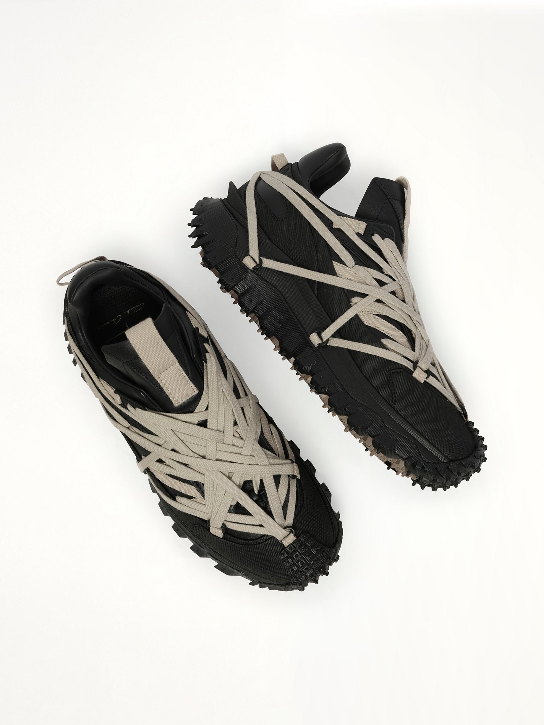 Rick Owens x Moncler Trail Grip Megalace Sneaker in Black Top View | RICK OWENS