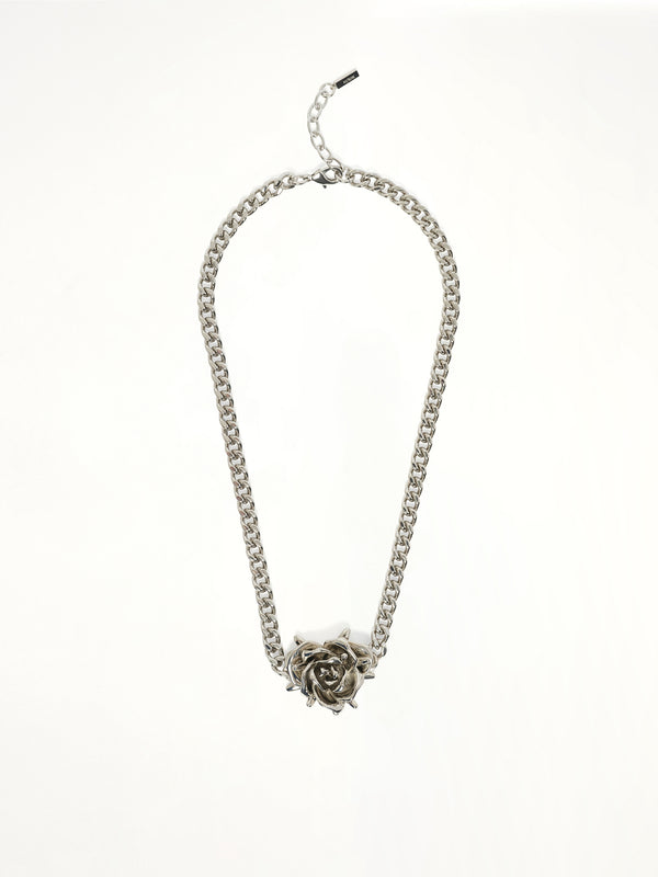 Spiky Rose Necklace in Silver