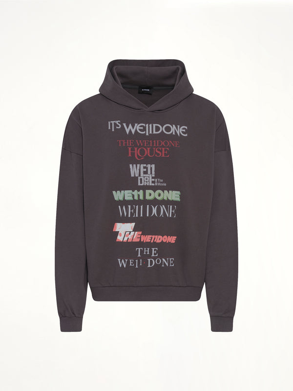Multi Logo Print Hoodie in Grey