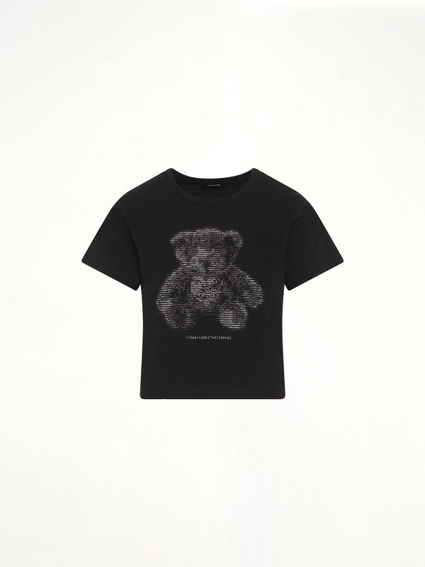 ブラックのベアプリントスリムフィットTシャツ