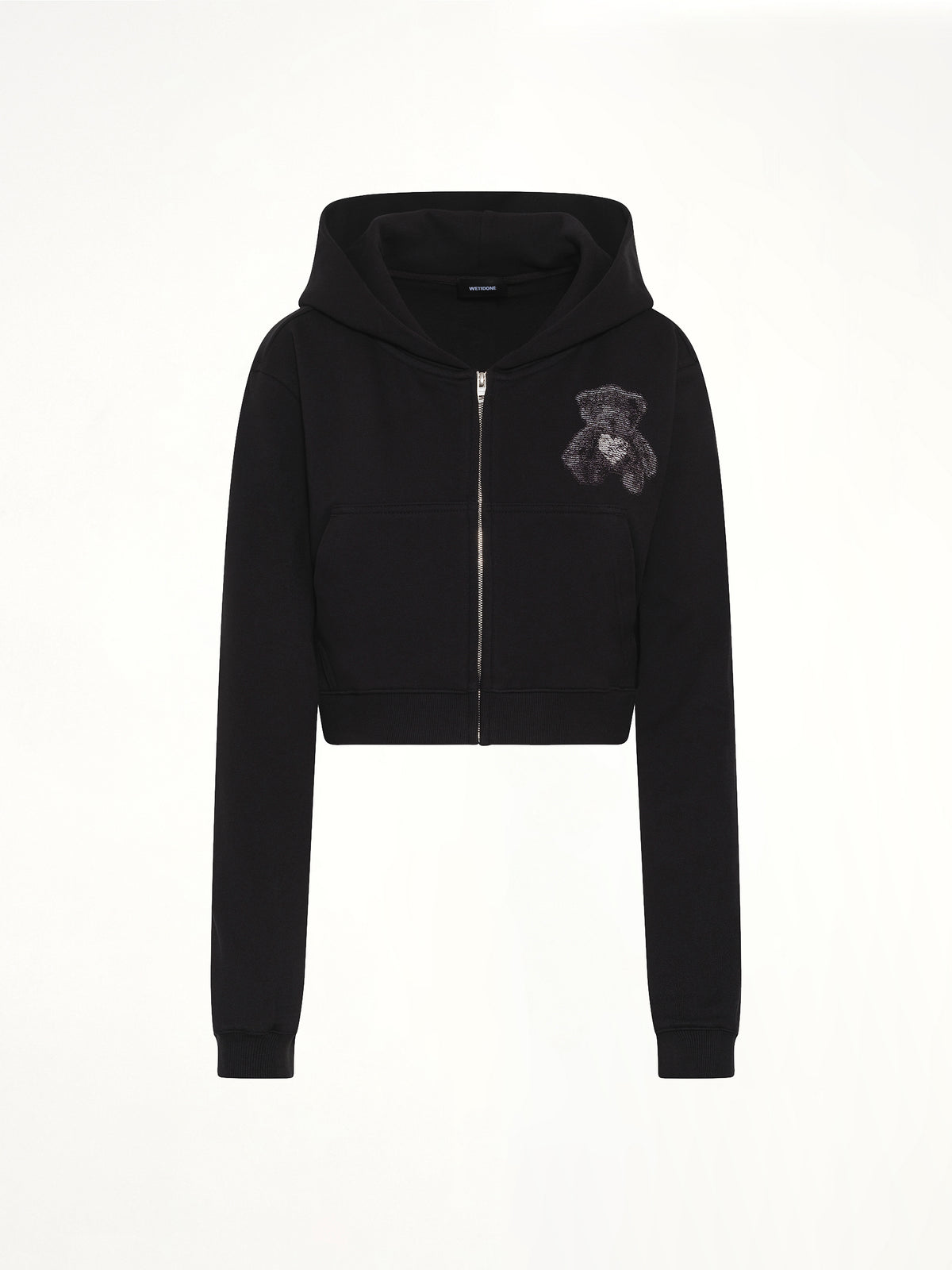 Teddy Bear Zip-Up Slim-Fit Hoodie in Black