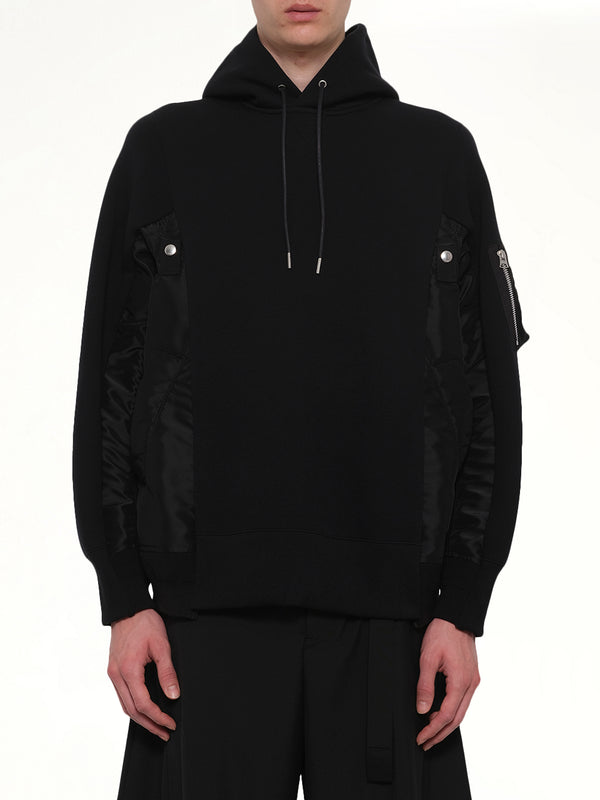 Sponge Sweat x Nylon Twill Hoodie in Black