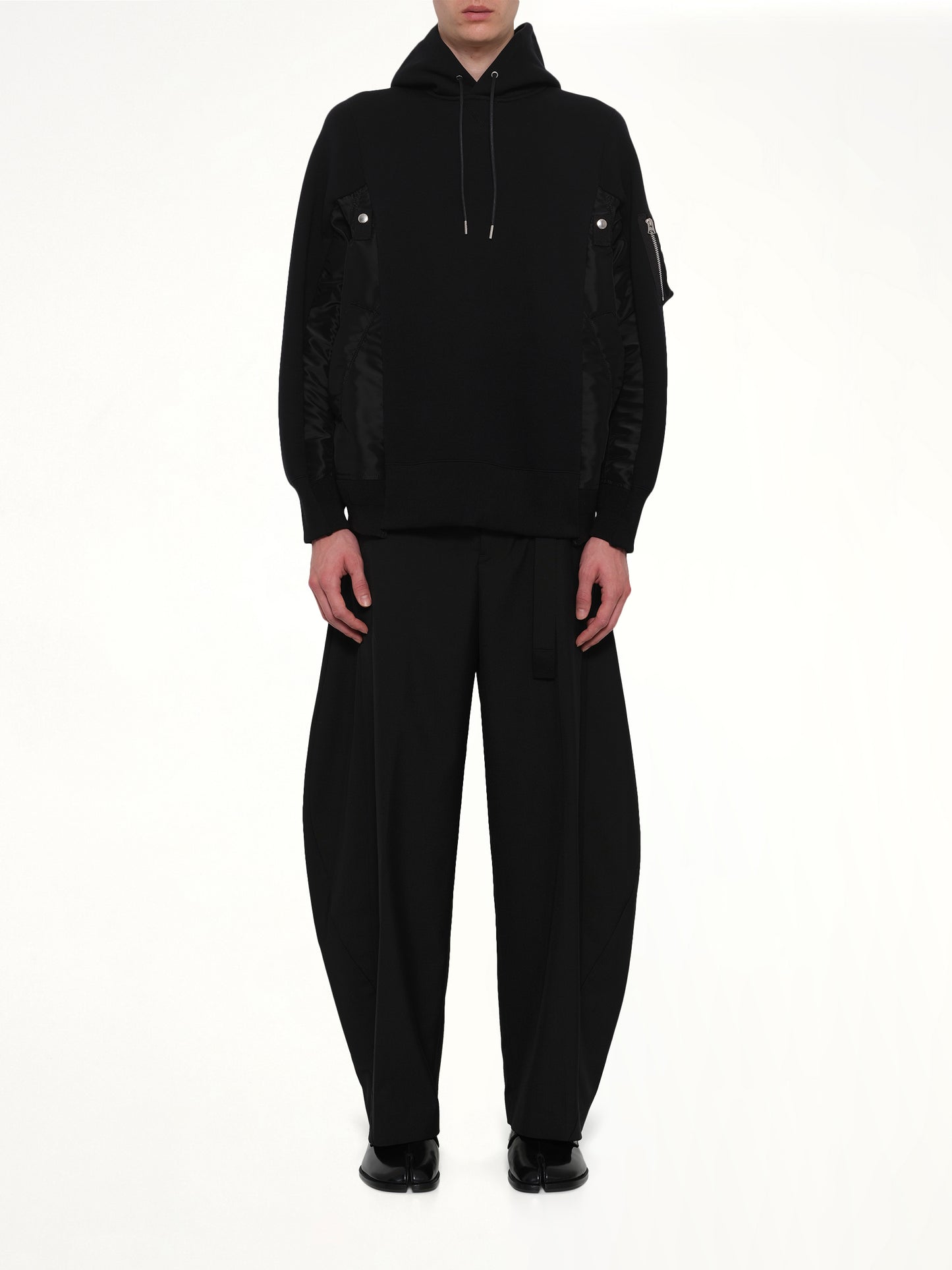 Sponge Sweat x Nylon Twill Hoodie in Black