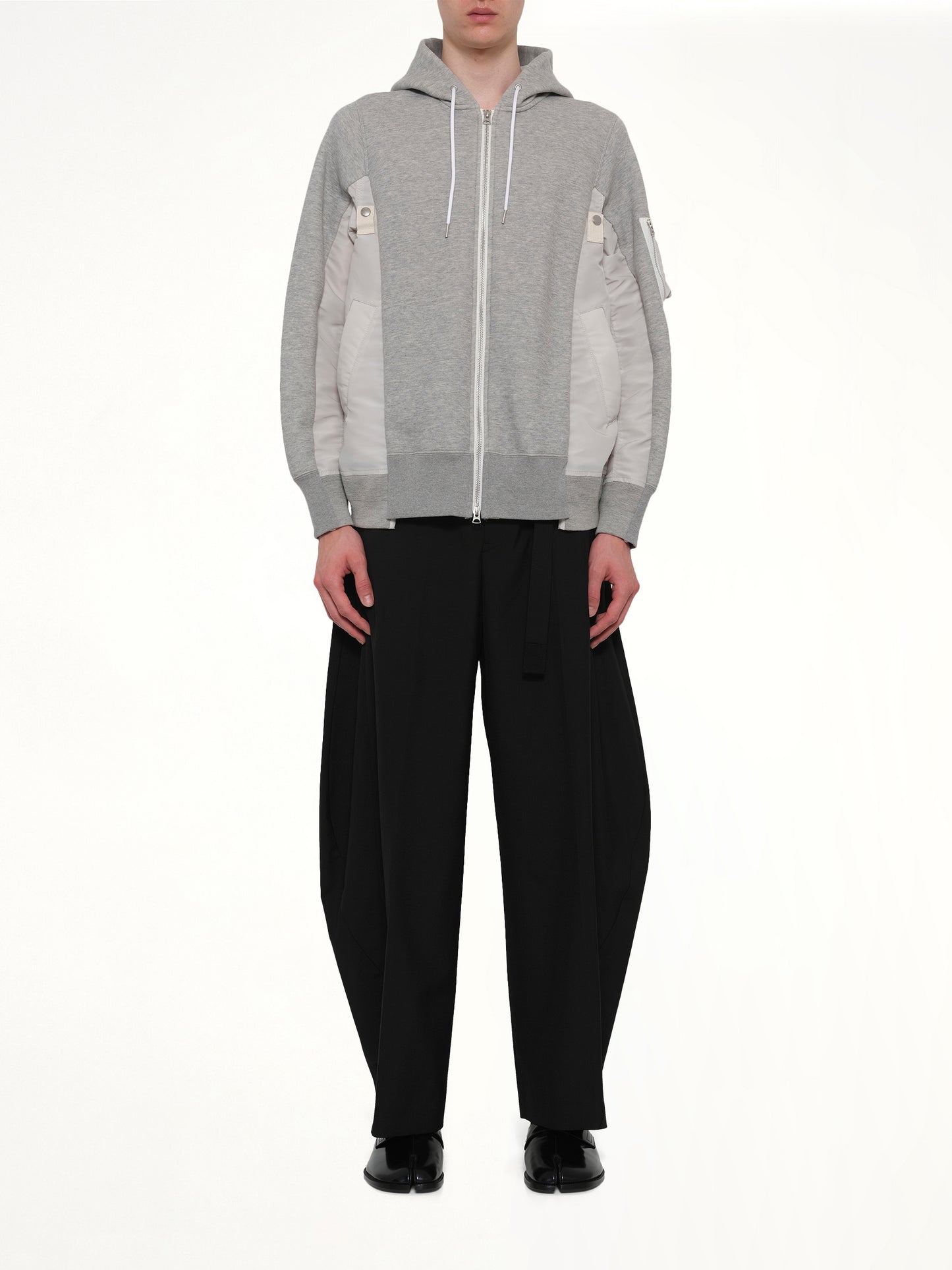 Sponge Sweat x Nylon Twill Hoodie in Light Gray