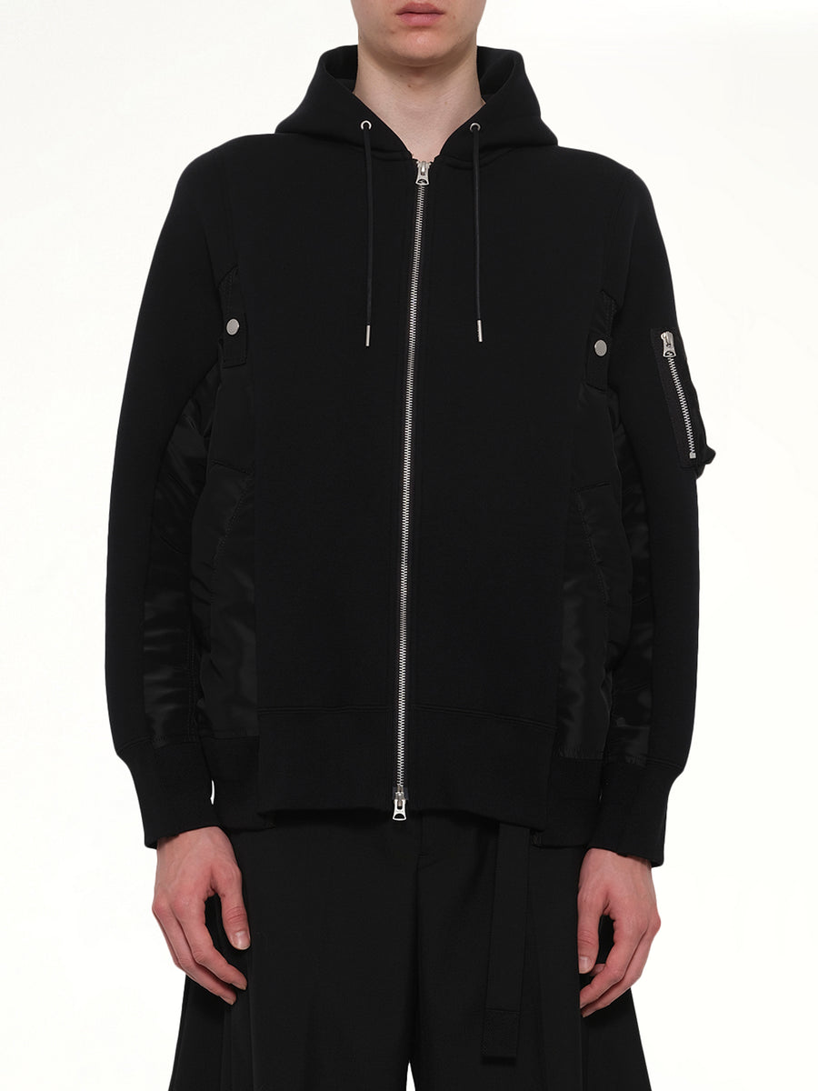 Sponge Sweat x Nylon Twill Zip Hoodie in Black