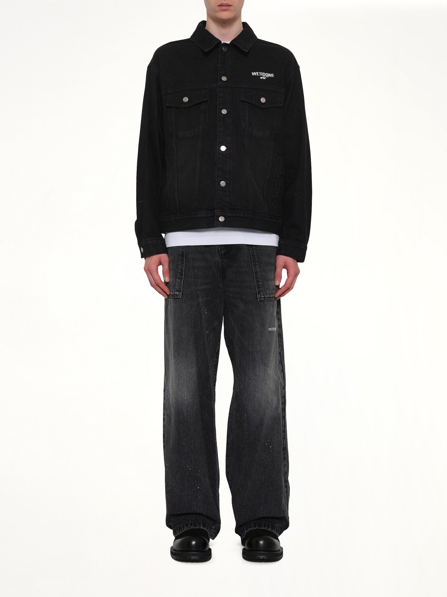 1506 Logo Loose-Fit Denim Trucker Jacket in Black
