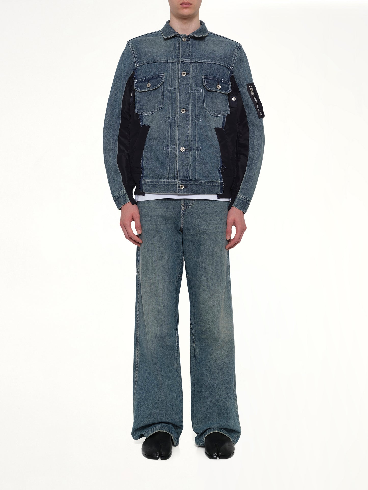 Denim x Nylon Twill Jacket in Light Blue