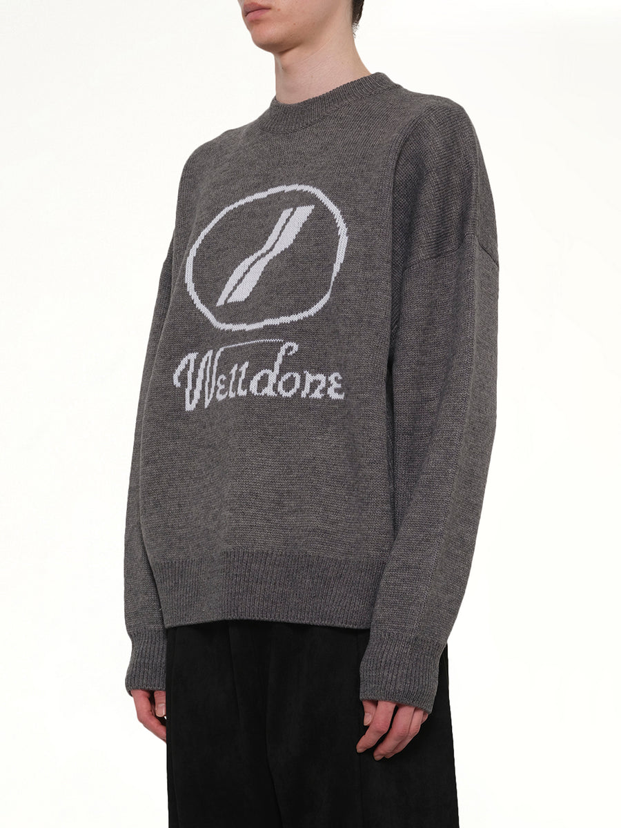 Logo Jacquard Intarsia Sweater in Grey
