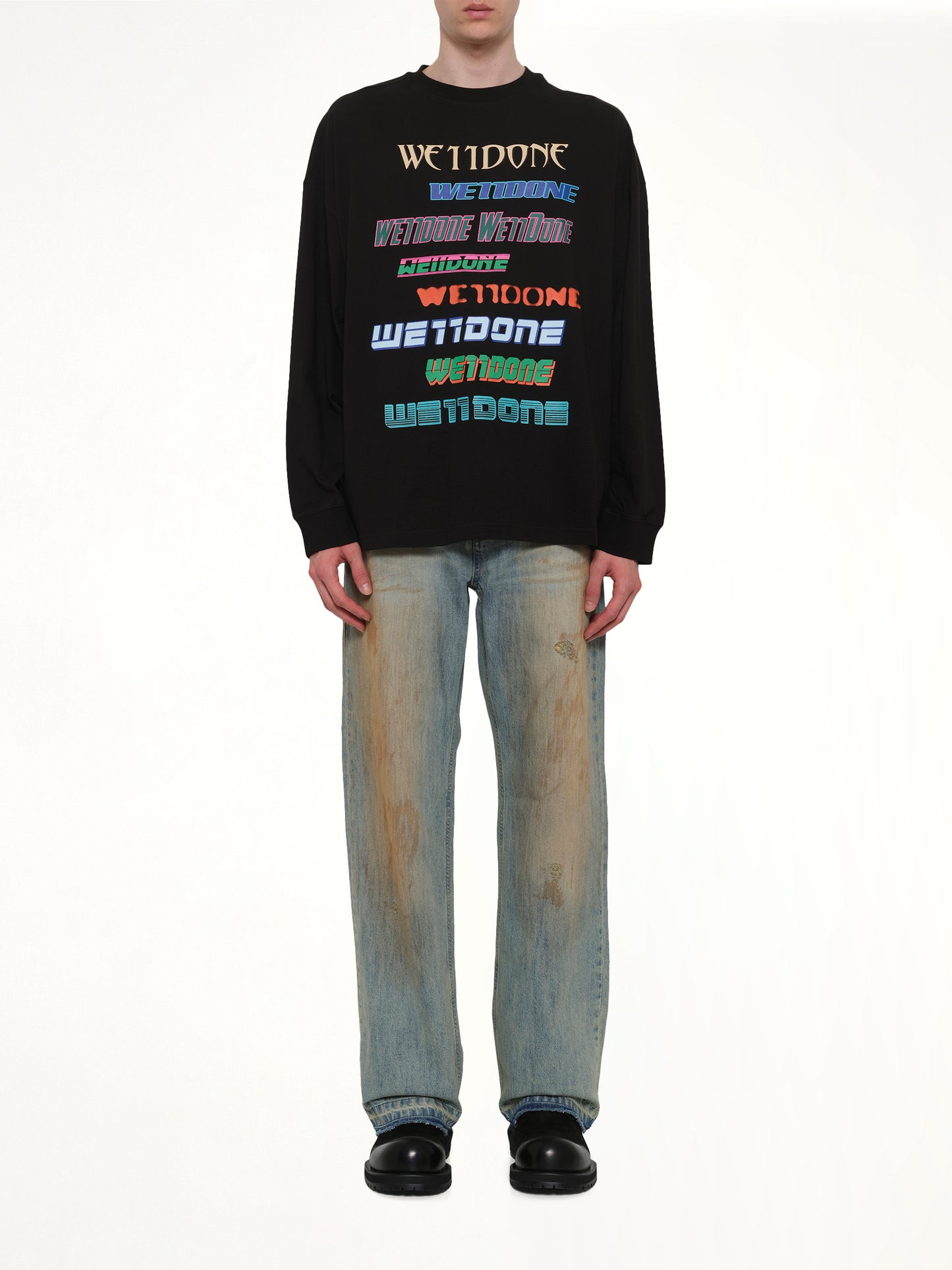 Multi Logo Long Sleeve T-Shirt in Black