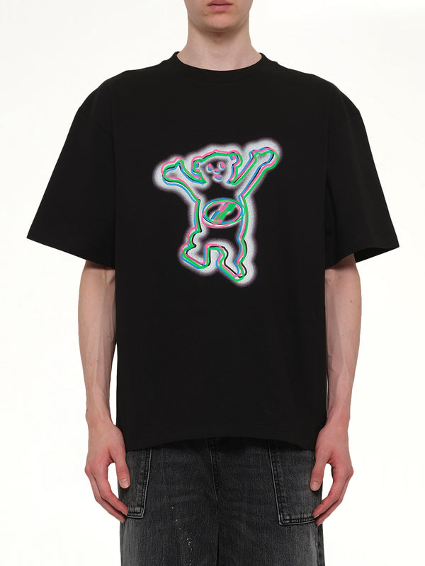 ブラックのカラフルテディプリントTシャツ
