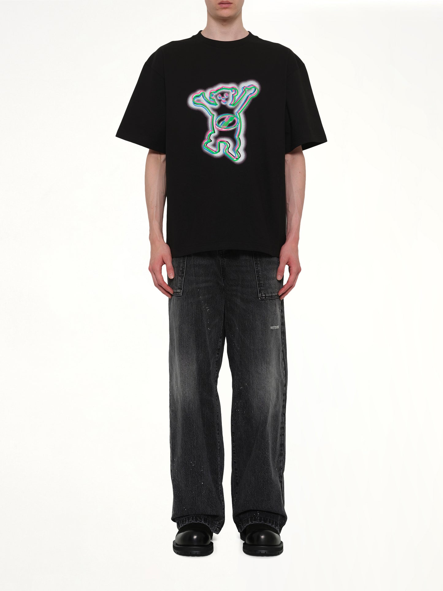 Colourful Teddy Print T-Shirt in Black