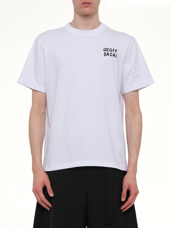 白色 Geoff Sacai 刺绣 T 恤