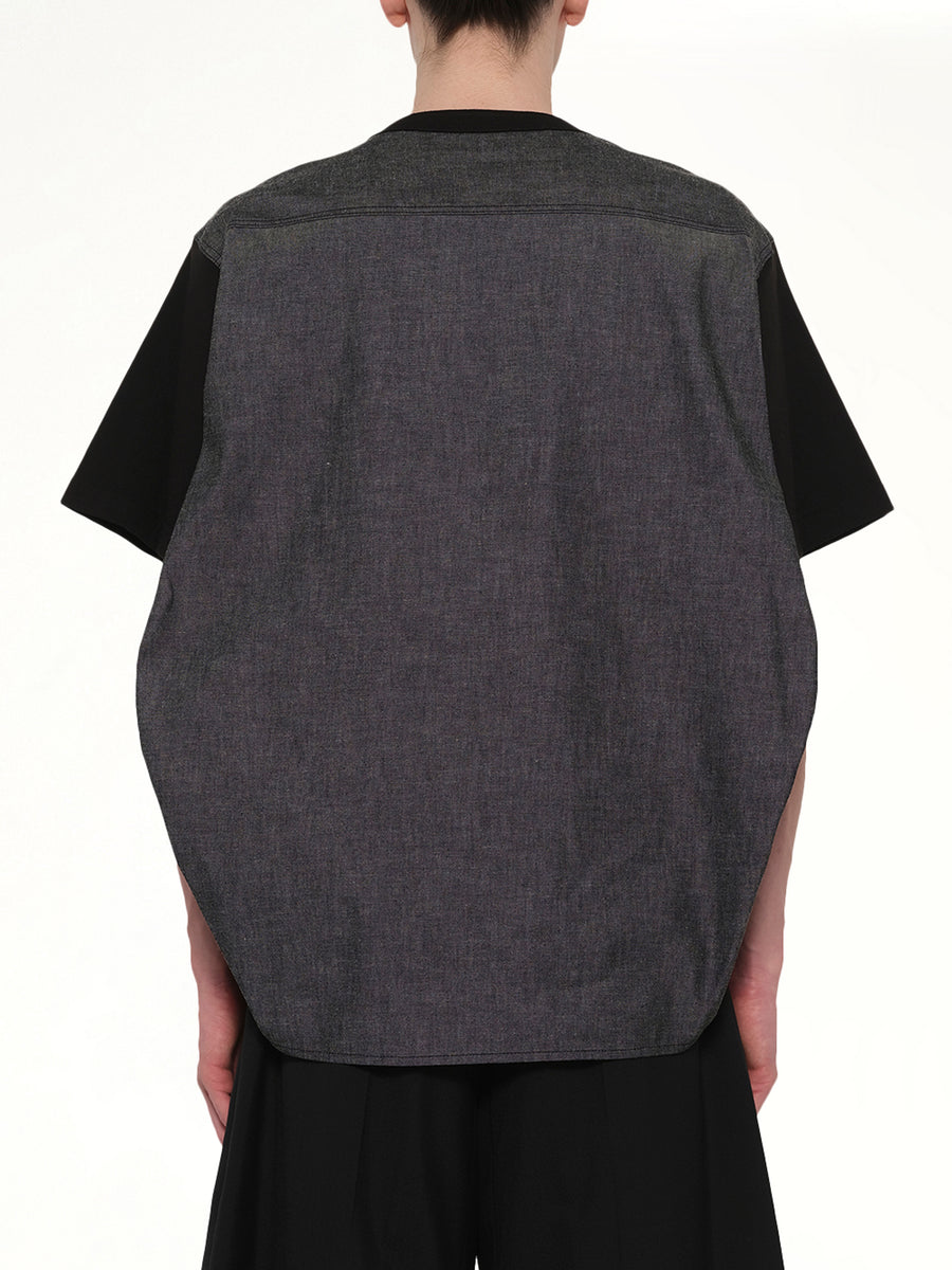 Light Weight Denim x Cotton Jersey T-Shirt in Black