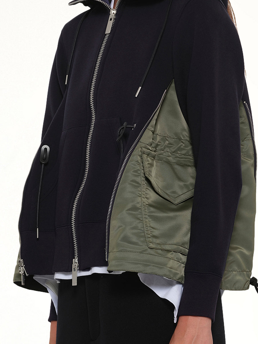 Sponge Sweat x Nylon Twill Hoodie in Navy/Khaki