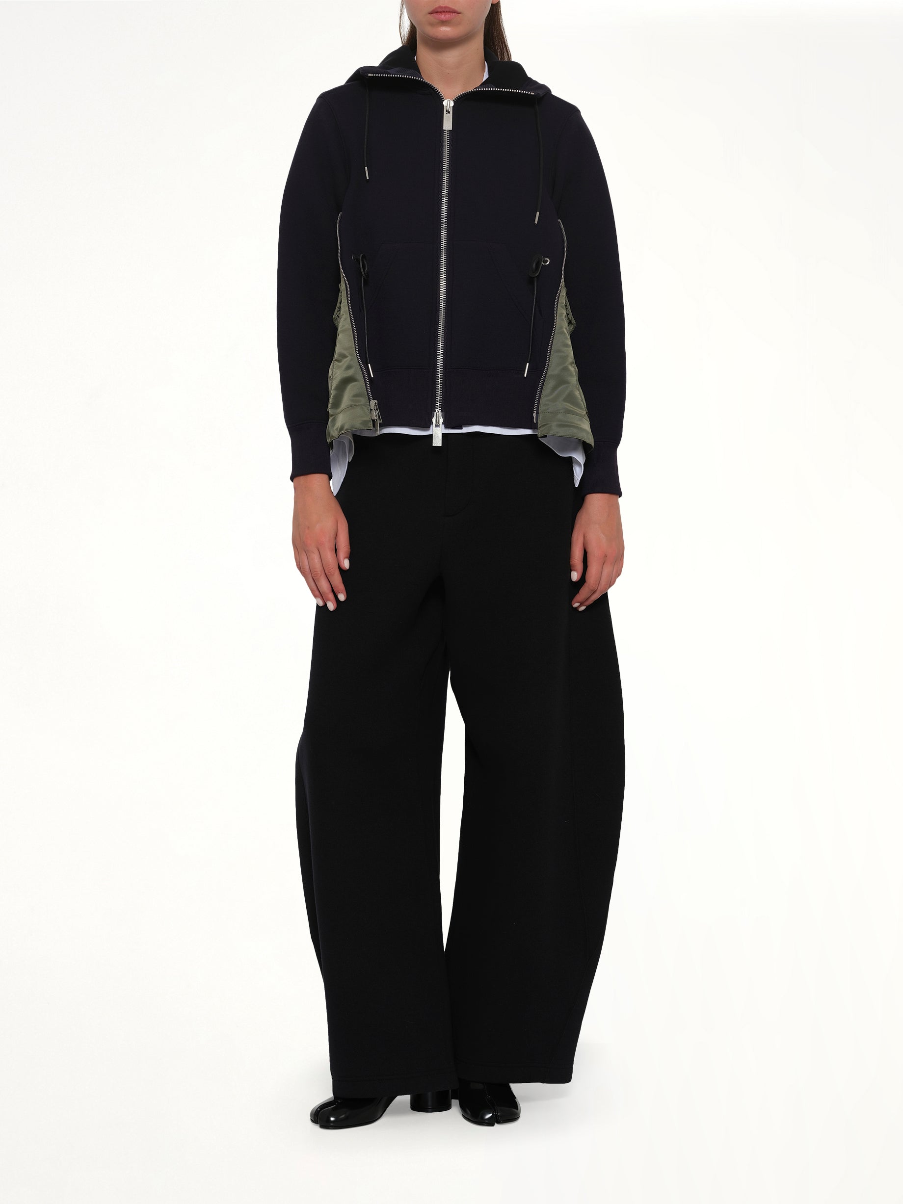 Sponge Sweat x Nylon Twill Hoodie in Navy/Khaki