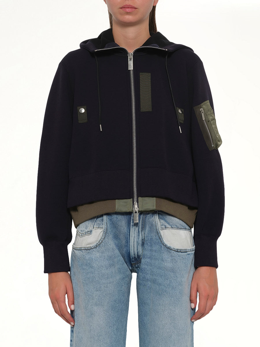Sponge Sweat x Nylon Twill Small Hoodie in Navy/Khaki