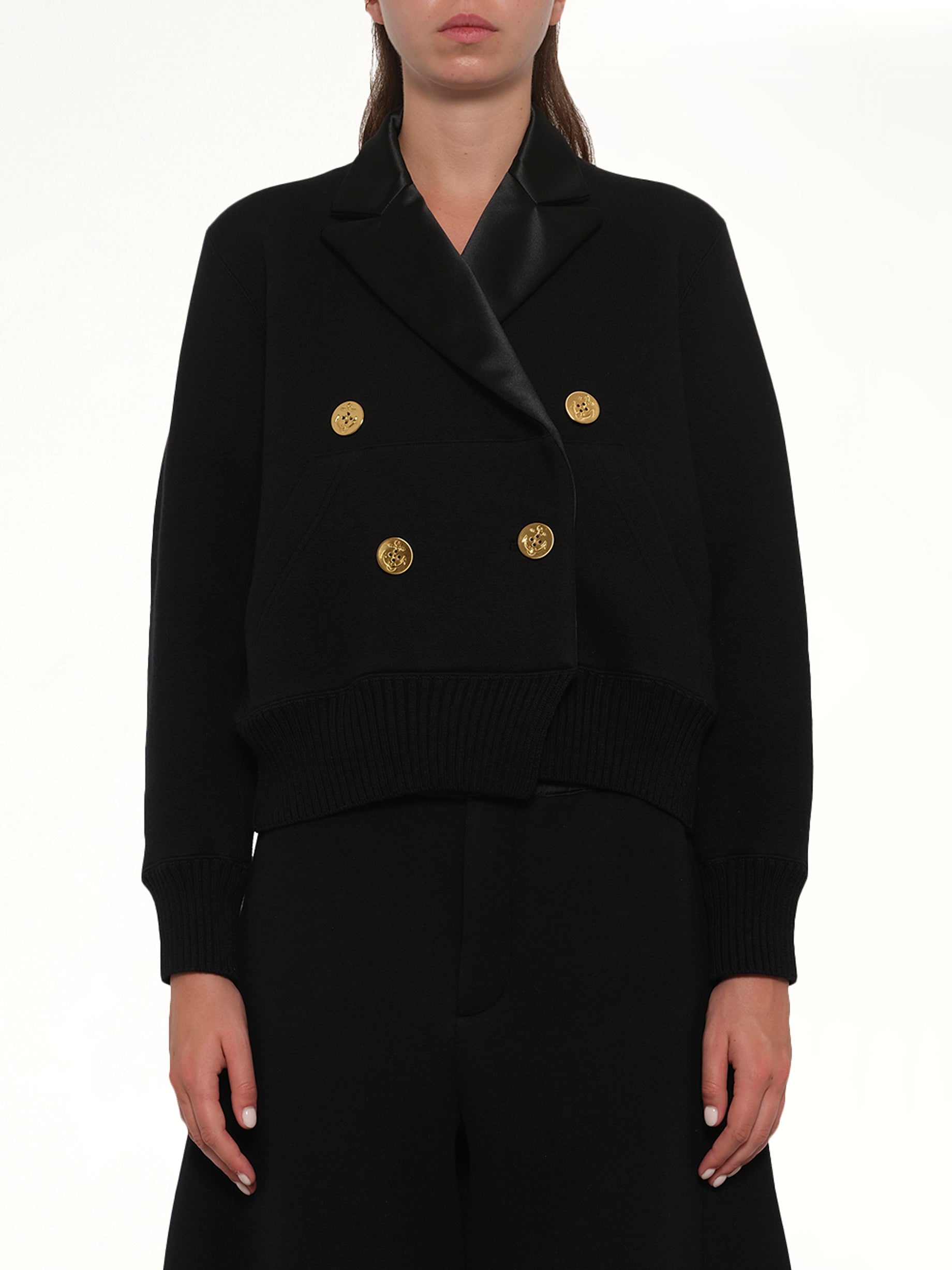 Cotton Cashmere Knit Jacket in Black