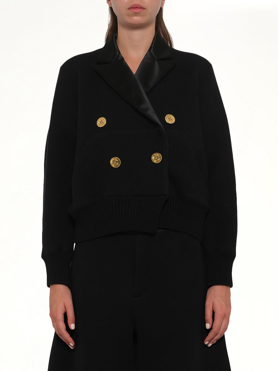 Cotton Cashmere Knit Jacket in Black