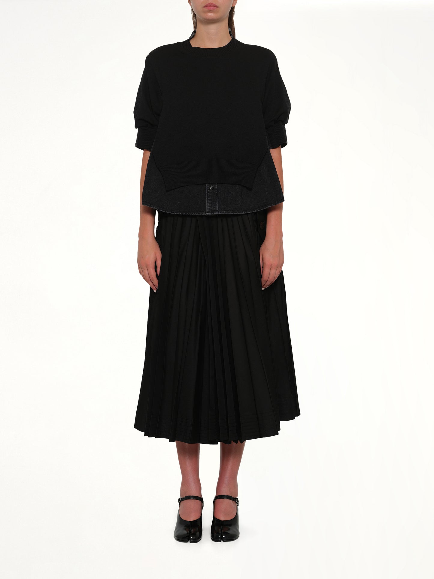 Denim x Knit Pullover in Black