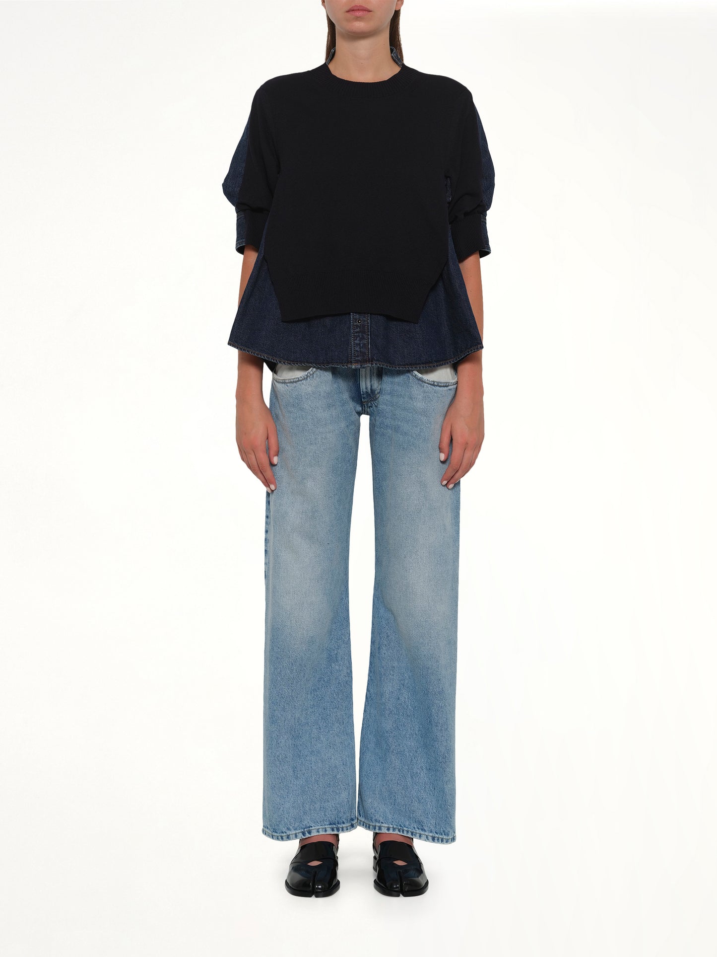 Denim x Knit Pullover in Blue