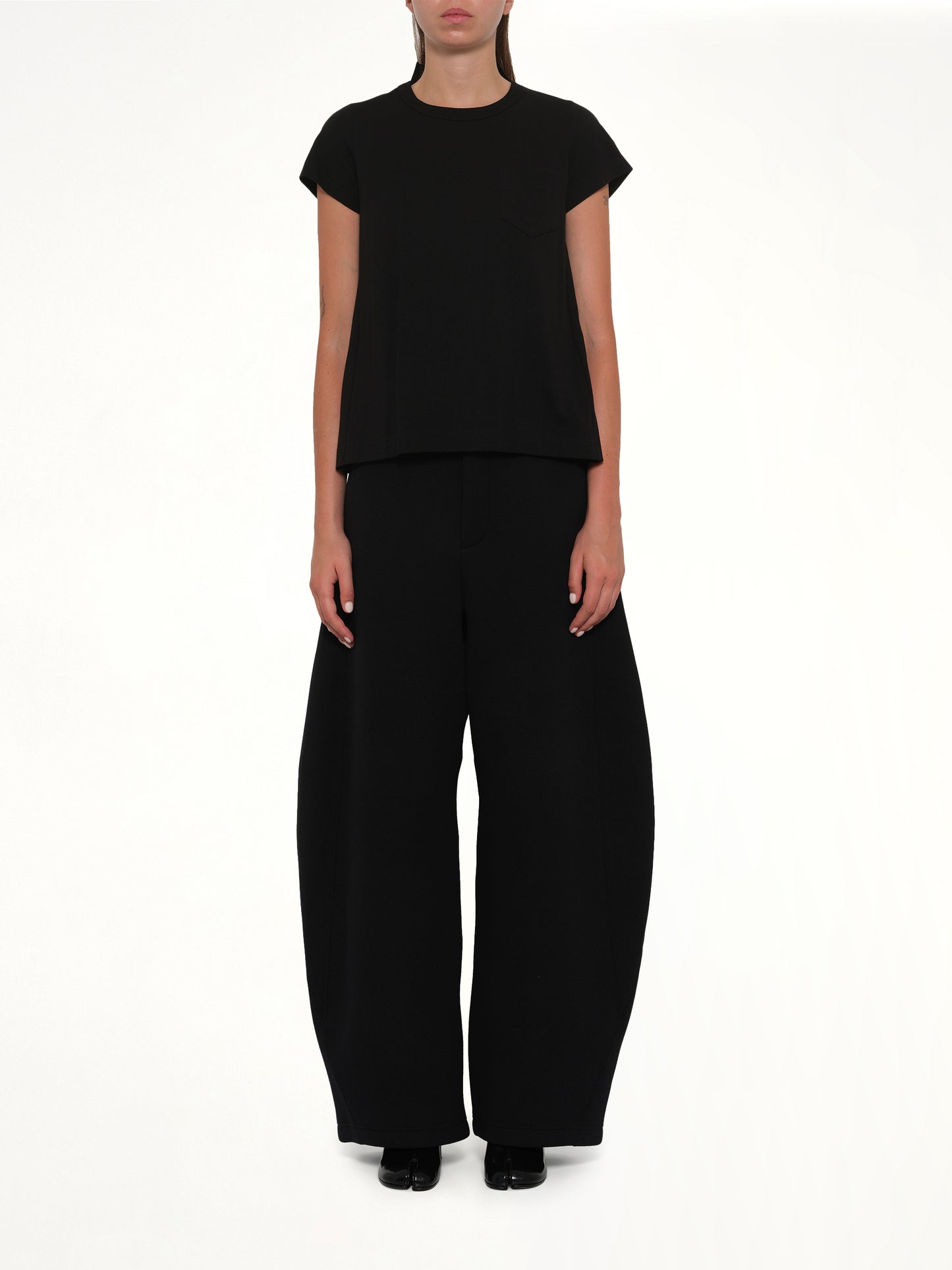 Cotton Poplin x Cotton Jersey T-Shirt in Black