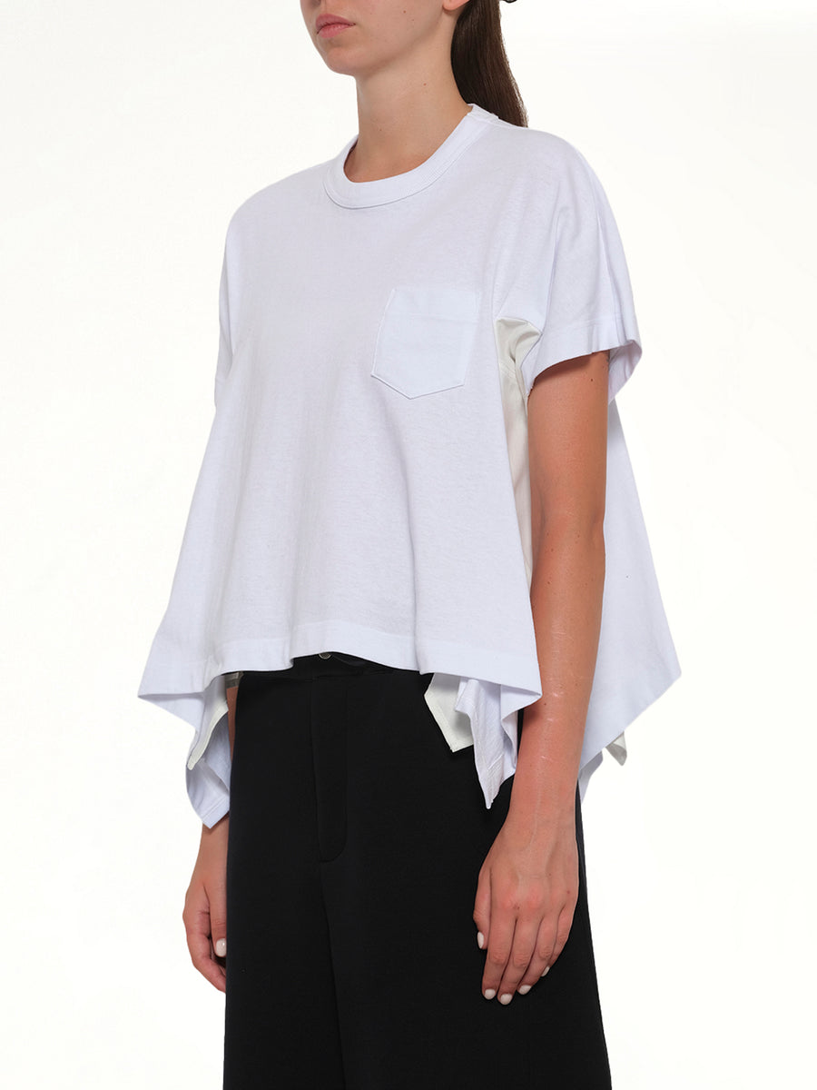 Light Weight Denim x Cotton Jersey T-Shirt in White