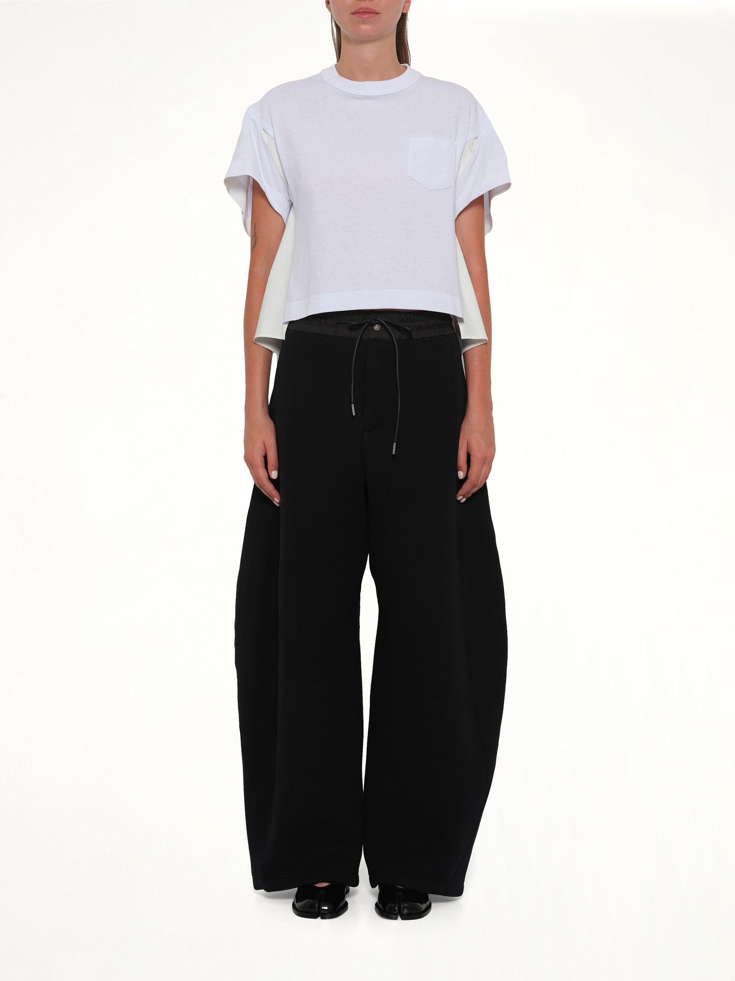 Light Weight Denim x Poplin Jersey T-Shirt in White