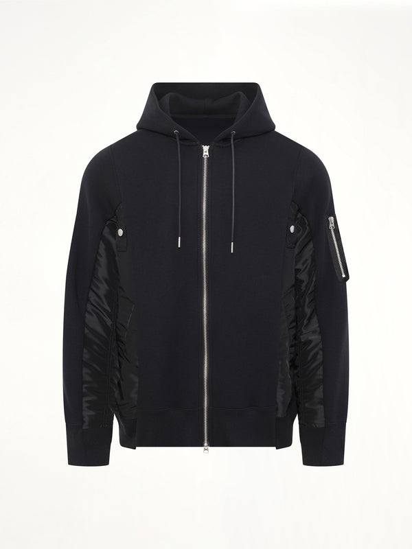 Sponge Sweat x Nylon Twill Zip Hoodie in Black