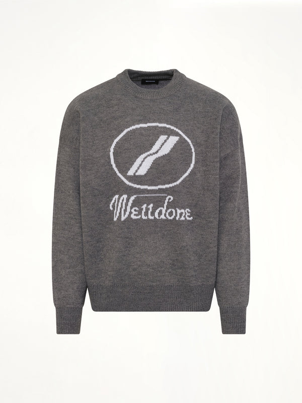 Logo Jacquard Intarsia Sweater in Grey
