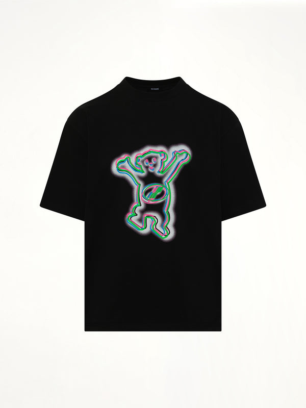 ブラックのカラフルテディプリントTシャツ