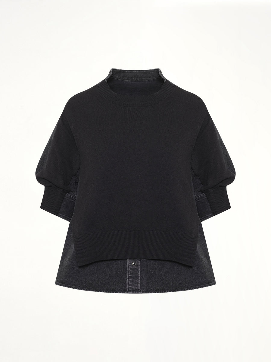 Denim x Knit Pullover in Black