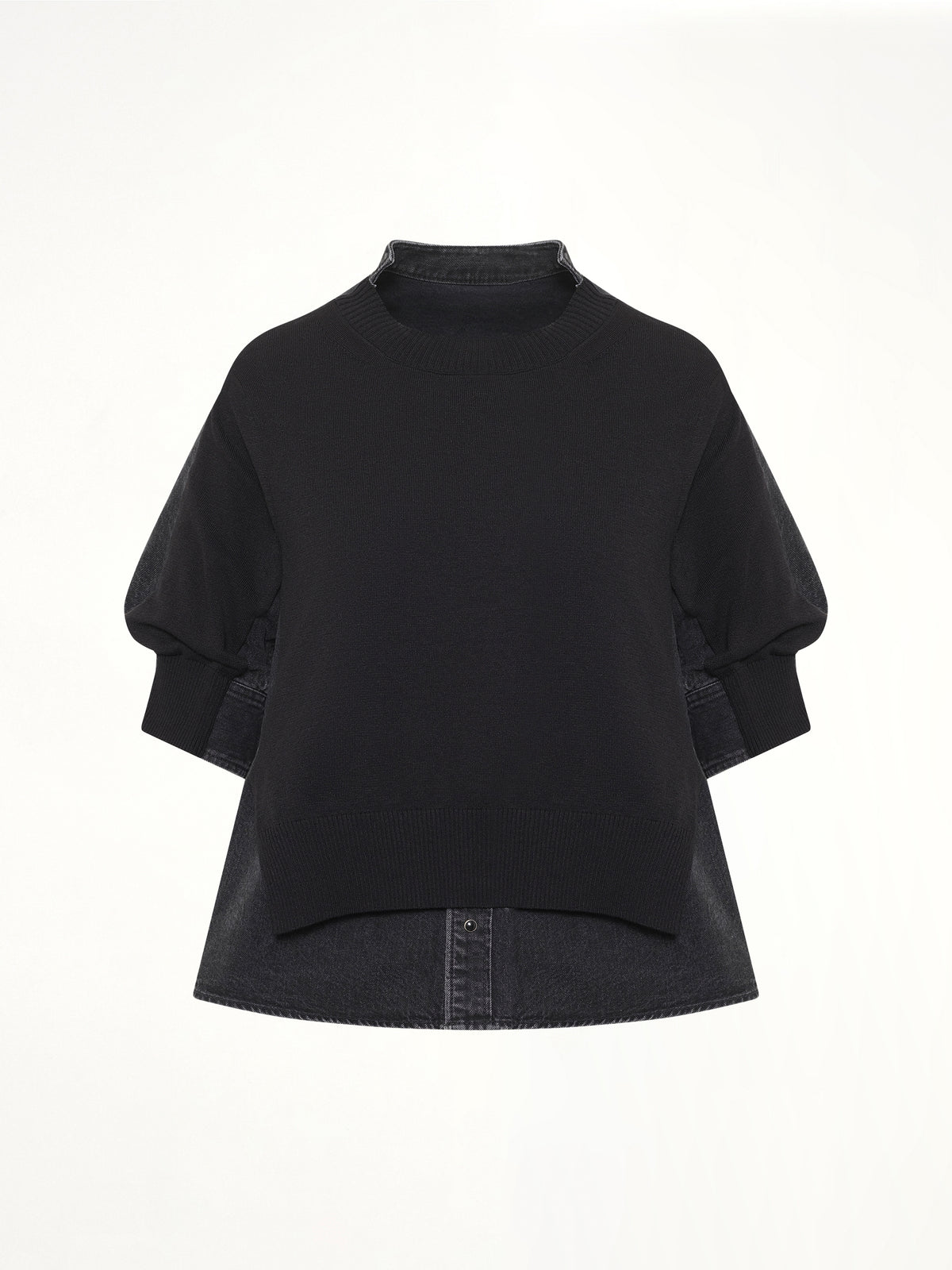 Denim x Knit Pullover in Black