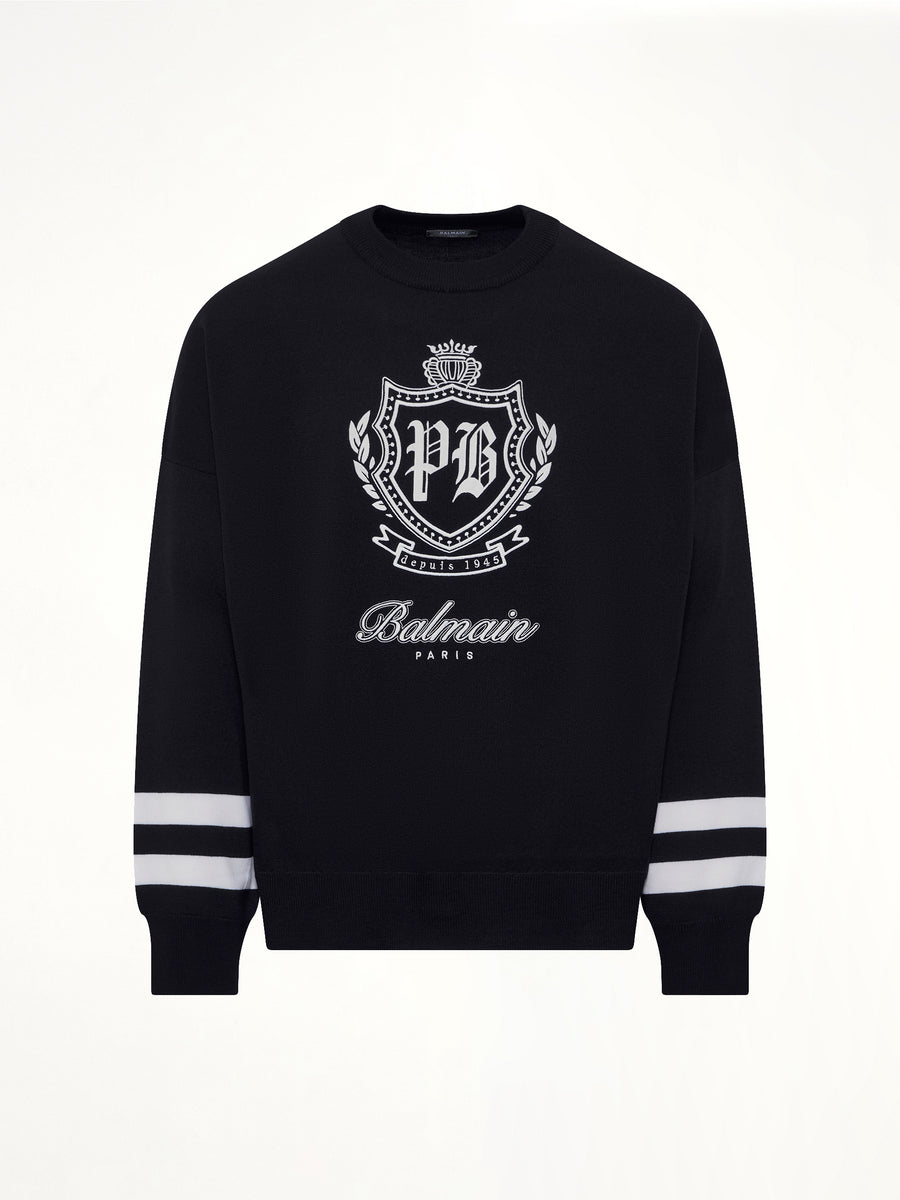 College Emblem Boxy Sweater in Marine/Natural