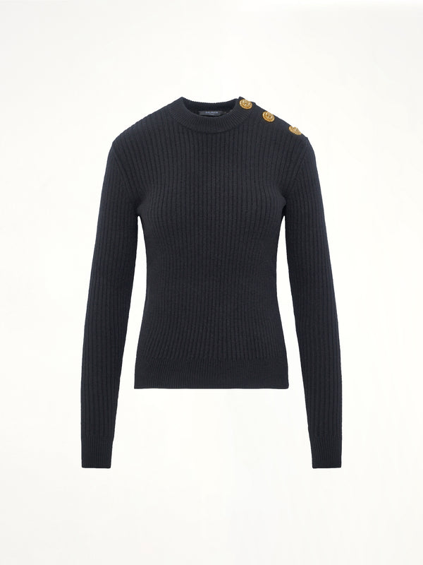 LS High Collar Knit Pullover in Black