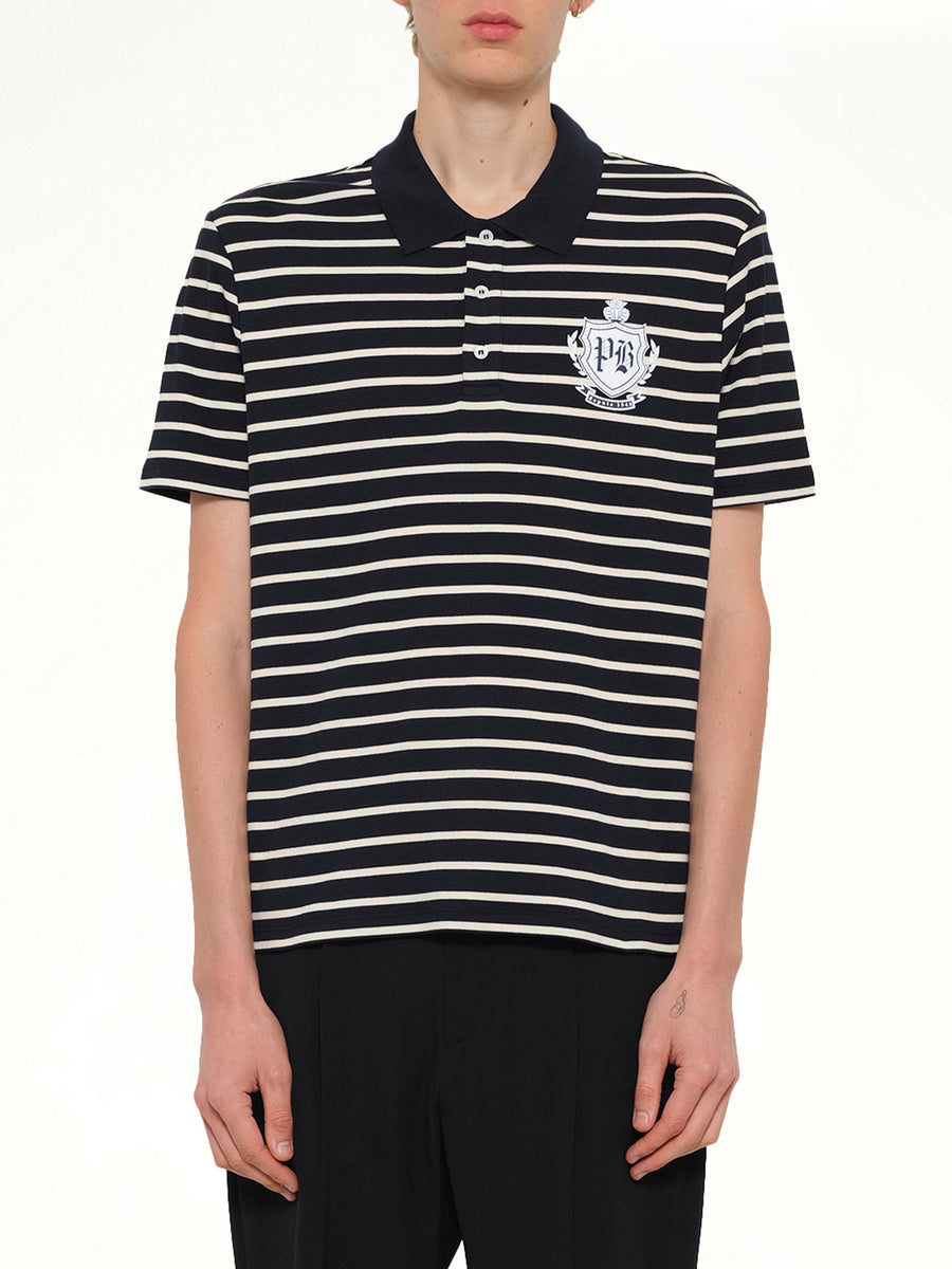 Marinier College Emblem Polo in Blue/Beige/White