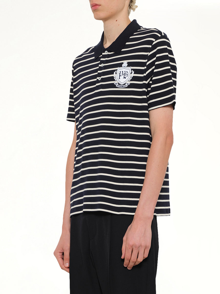 Marinier College Emblem Polo in Blue/Beige/White