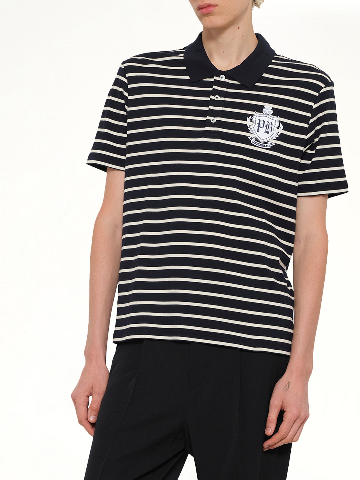 Marinier College Emblem Polo in Blue/Beige/White